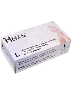 Перчатки виниловые неопудренные HOFFEN прозрачные L 100шт