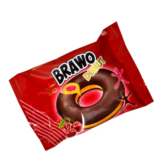 Кекс Brawo Donut с вишневой начинкой в какао-молочной глазури 50г (уп/24шт)