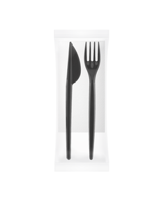 Одноразовый набор черный (вилка, нож, салфетка) 25шт