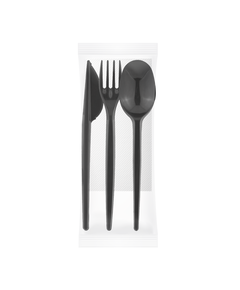 Одноразовый набор черный (вилка, нож, ложка, салфетка) 25шт