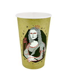 Стакан бумажный 500мл однослойный Мона Лиза 50шт, Размер стакана: 500, Цвет стакана: С рисунком