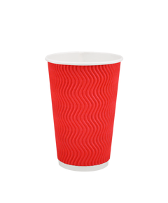 Стакан бумажный 340мл гофрированный красный 20шт, Размер стакана: 340, Цвет стакана: Красный