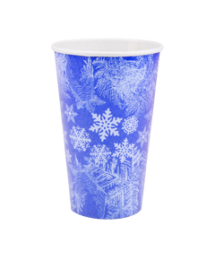 Стакан бумажный 500мл однослойный SoftFeel Winter blue 25шт, Размер стакана: 500, Цвет стакана: С рисунком, Материал: Картон