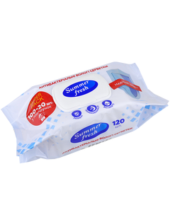 Салфетки влажные Summer Fresh Antibacterial с клапаном 120шт