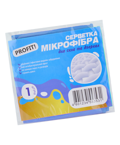 Салфетка микрофибра PROFIT для стекла и зеркал 30×30см 1шт