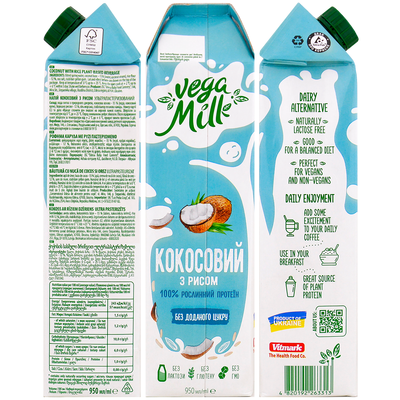 Vega Milk молоко растительное Кокосовое с рисом 1,5% 950мл, изображение 2