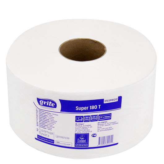 Бумага туалетная целлюлозная Джамбо "Grite Super 180 T" 2 слоя, 571 листов 1шт