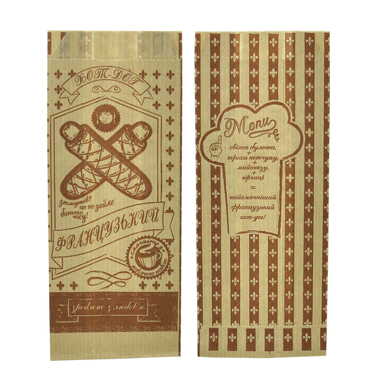 Паперовий пакет Французький хот дог крафт 160х70х40мм 100шт, изображение 2