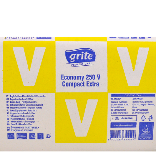 Полотенца бумажные однослойные 210х230 мм"Grite Economy 250 V Compact Extra" - 250шт, изображение 3