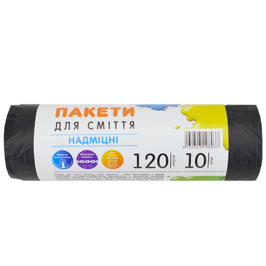 Пакет для сміття SUPER LUXE 120л 10шт 25мкм Посилений, изображение 2