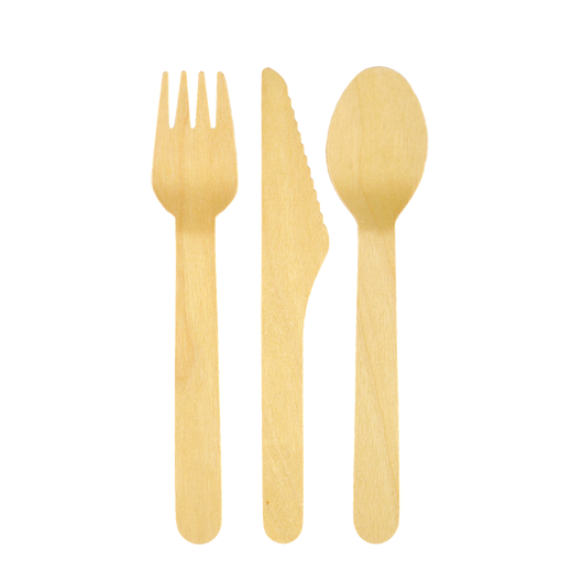 Одноразовий набір дерев'яний (виделка, ложка, ніж, серветка) 25шт, изображение 2