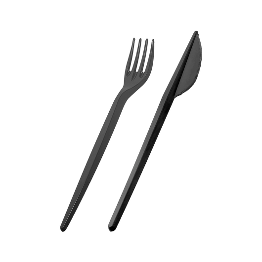 Одноразовый набор черный (вилка, нож, салфетка) 25шт, изображение 2