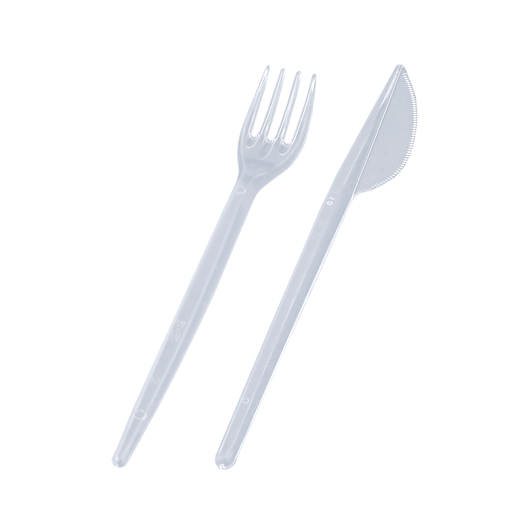 Одноразовий набір прозорий (виделка, ніж, серветка) 25шт, изображение 2