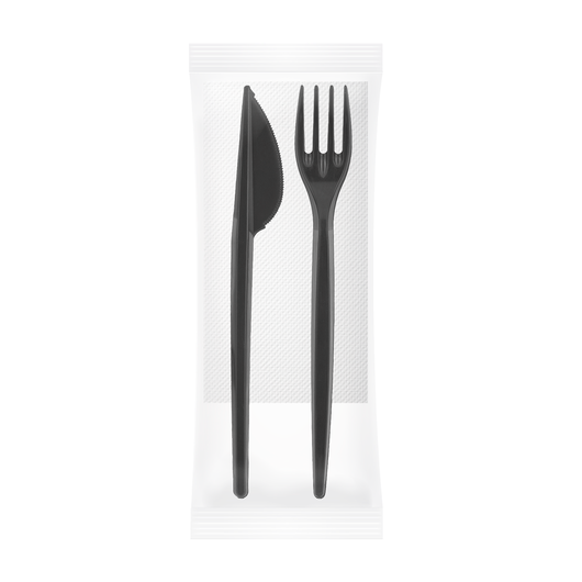 Одноразовый набор черный (вилка, нож, салфетка) 500шт
