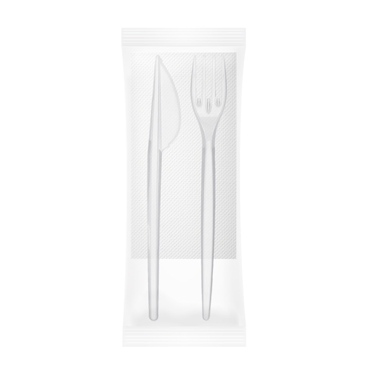 Одноразовый набор прозрачный (вилка, нож, салфетка) 500шт