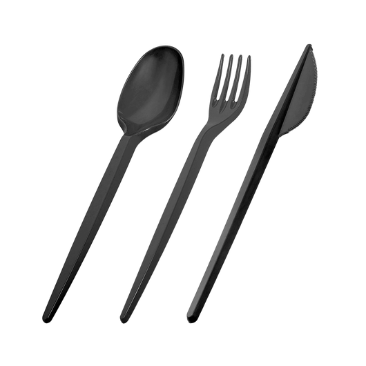 Одноразовий набір чорний (виделка, ложка, ніж, серветка) 500шт, изображение 2