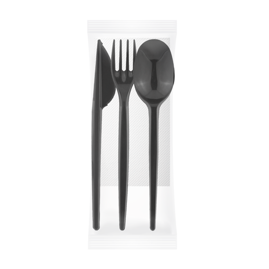 Одноразовый набор черный (вилка, ложка, нож, салфетка) 500шт