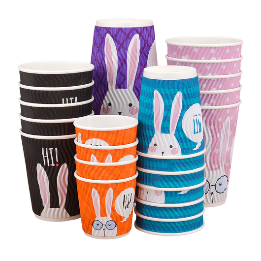 Стакан бумажный 250мл гофрированный Зайцы 20шт, Размер стакана: 250, Цвет стакана: С рисунком, Материал: Картон, изображение 2