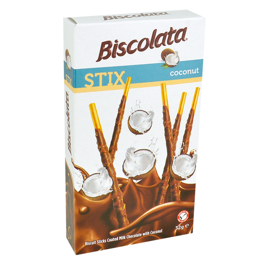 Соломка «Biscolata Stix Milky» в молочному шоколаді з кокосом 32г 1уп/12шт