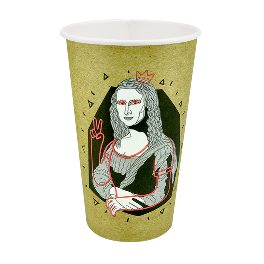 Стакан бумажный 500мл однослойный Мона Лиза 50шт, Размер стакана: 500, Цвет стакана: С рисунком