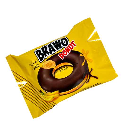 Кекс Brawo Donut з банановою начинкою в какао-молочній глазурі 50г (уп/24шт)