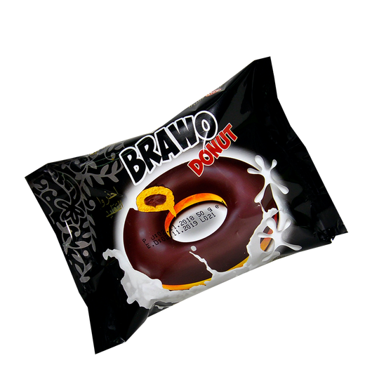Кекс Brawo Donut с начинкой какао в какао-молочной глазури (черн.)50г (уп/24шт)