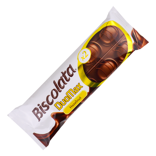 Вафлі Biscolata Duomax у молочному шоколаді з горіховим кремом 44г