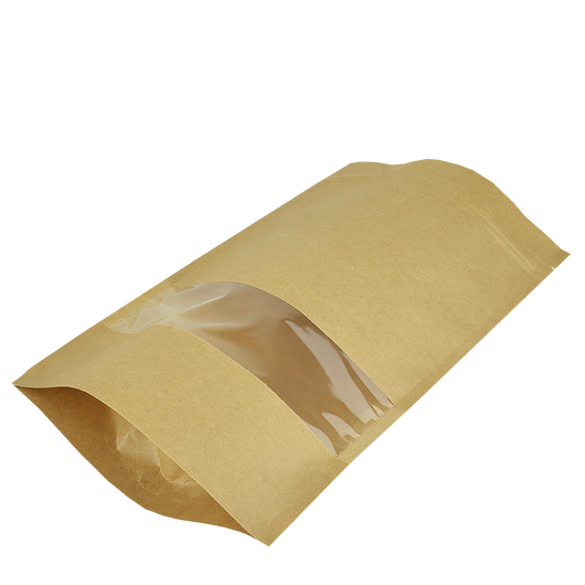 Упаковка дой-пак для кави/чаю 250г крафт/zip-замок з віконцем 140х240х40мм 10шт, изображение 2