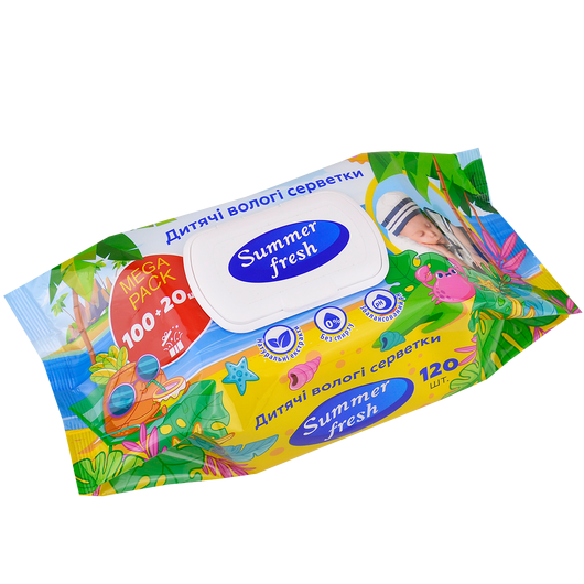 Салфетки влажные Summer Fresh с клапаном 120шт