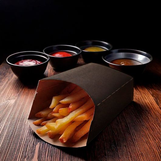 Упаковка для картоплі фрі чорна 115х65х40мм 50шт, изображение 4