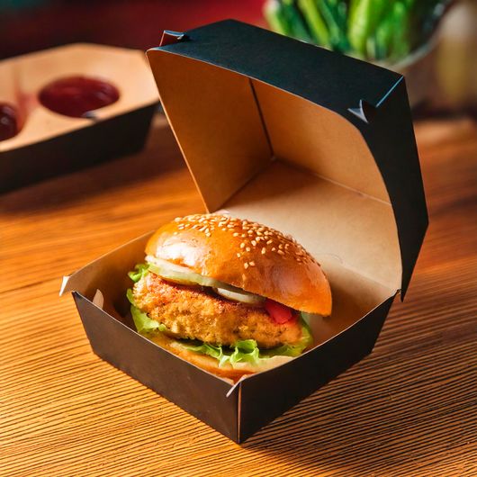 Упаковка для бургера чорний-крафт 114х114х90мм 90шт, изображение 3