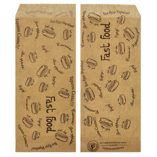 Паперовий пакет куточок Fast food крафт 200х85мм 500шт, изображение 3