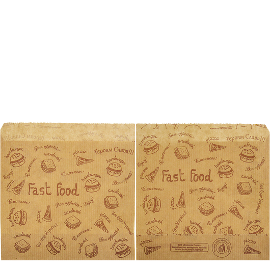 Паперовий пакет куточок Fast food крафт 140х140мм 500шт, изображение 3
