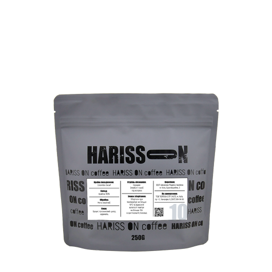 Кофе в зернах HARISS ON №10 Колумбия 100% Арабика без кофеина 250г