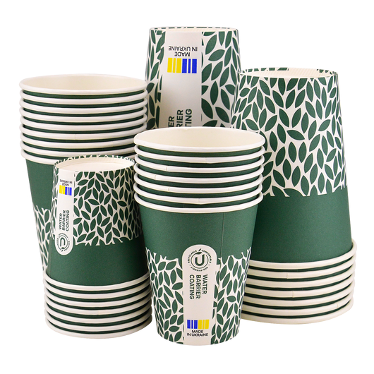 Стакан бумажный 400мл однослойный BIO Green 50шт, Размер стакана: 400, Цвет стакана: С рисунком, Материал: Картон, изображение 2