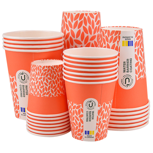 Стакан бумажный 250мл евро однослойный BIO Orange 50шт, Размер стакана: 250 Евро, Цвет стакана: С рисунком, Материал: Картон, изображение 2