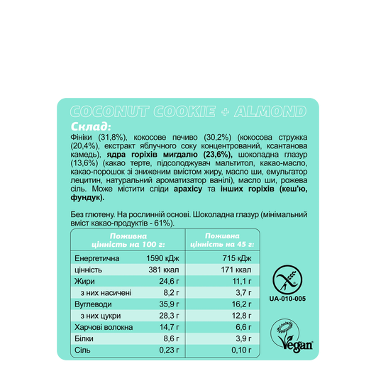 Батончик Fizi Guilty Pleasure Coconut cookie almond в шоколадной глазури 45г, изображение 3