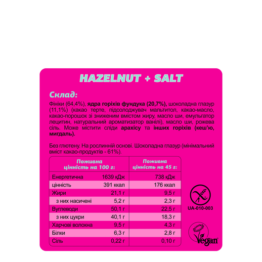 Батончик Fizi Guilty Pleasure Hazelnut himalayan salt в шоколадной глазури 45г, изображение 3