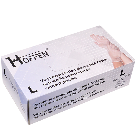 Перчатки виниловые неопудренные HOFFEN прозрачные L 100шт