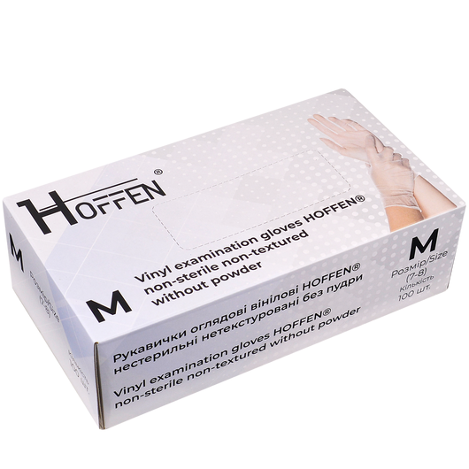 Перчатки виниловые неопудренные HOFFEN прозрачные M 100шт