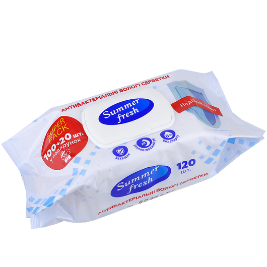 Салфетки влажные Summer Fresh Antibacterial с клапаном 120шт