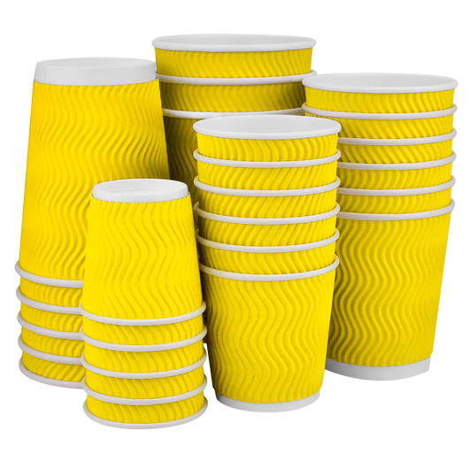 Стакан бумажный 180мл гофрированный желтый 30шт, Размер стакана: 180, Цвет стакана: Желтый, Материал: Картон, изображение 2