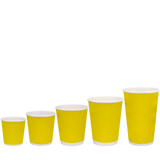 Стакан бумажный 250мл евро гофрированный желтый 30шт, Размер стакана: 250 Евро, Цвет стакана: Желтый, Материал: Картон, изображение 3