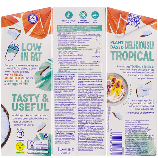 Alpro молоко рослинне Кокосове без цукру 1,2% 1л, изображение 2