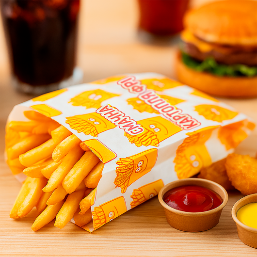 Паперовий пакет для картоплі фрі 170х100х50мм 100шт, изображение 5