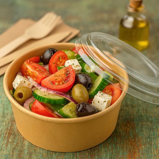 Крышка для салатника крафт/белый D-145мм 500/600/750/1000мл 50шт, изображение 3