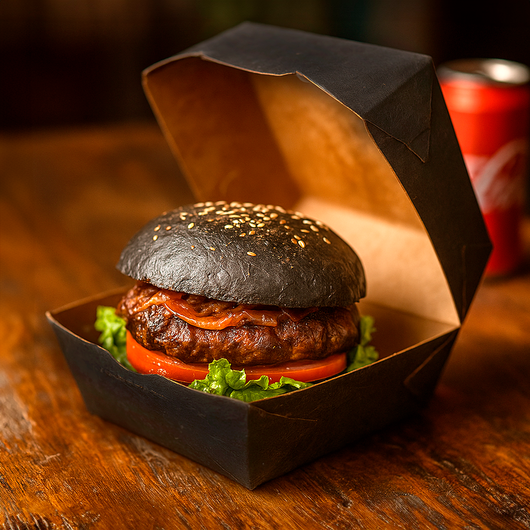 Упаковка для бургера черная ламинированная 125х125х90мм 50шт, изображение 3