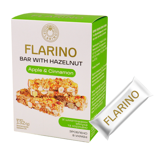 Батончик Flarino с фундуком, яблоками и корицей 132г 6шт