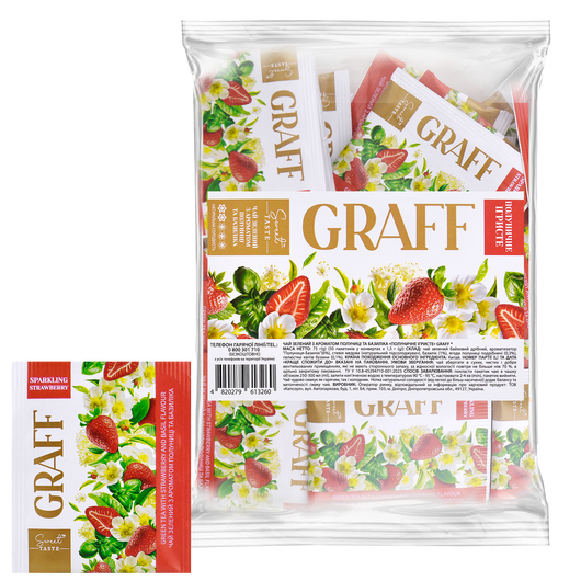 Чай зеленый байховый с ароматом клубники и базилика Клубничное игристое Graff 50шт х 1.5г