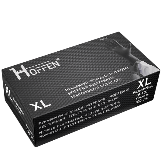 Перчатки нитриловые текстурированные HOFFEN черные ХL 100шт